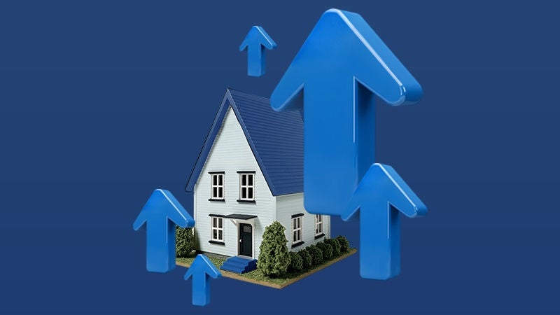 House with up arrows around it
